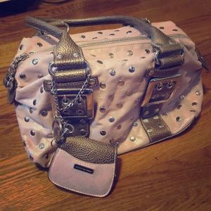 Kathy Van Zeland pink studded metallic purse